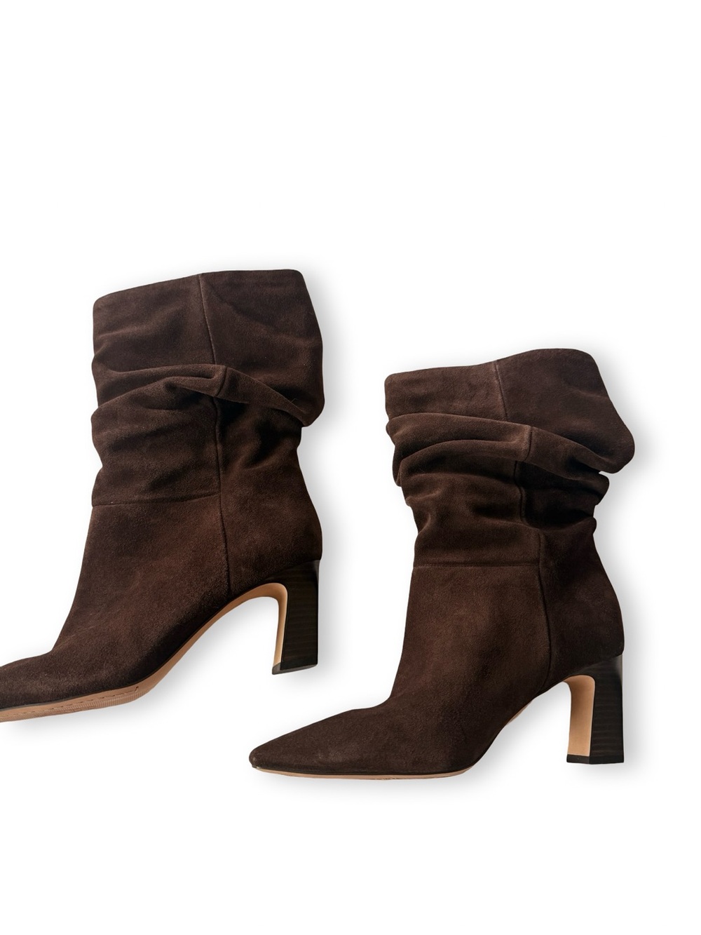 Vince Camuto Dark Brown Suede Slouchy Mid Calf Heel Boots - Picture 2 of 6